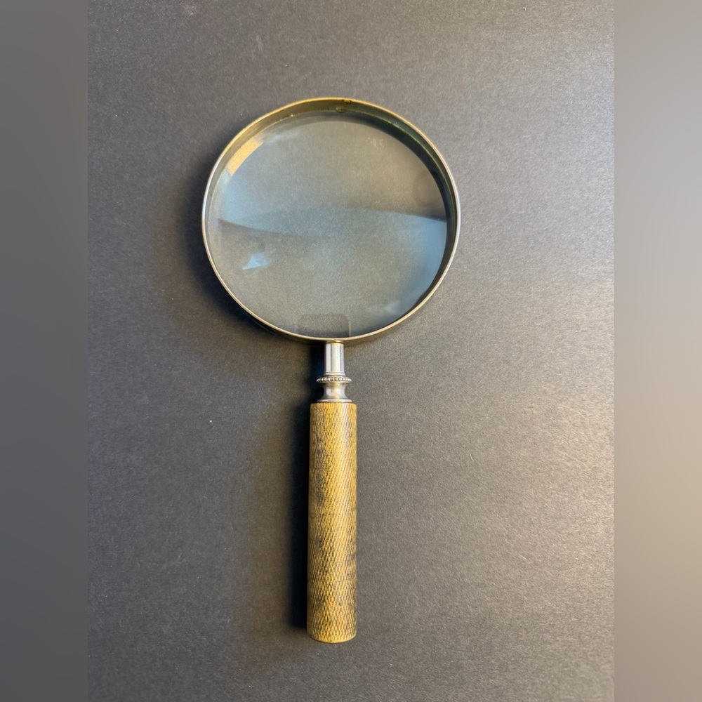 Vintage Magnifying Glass Large Carved Wood Handle Silver Tone Rim Desk Library